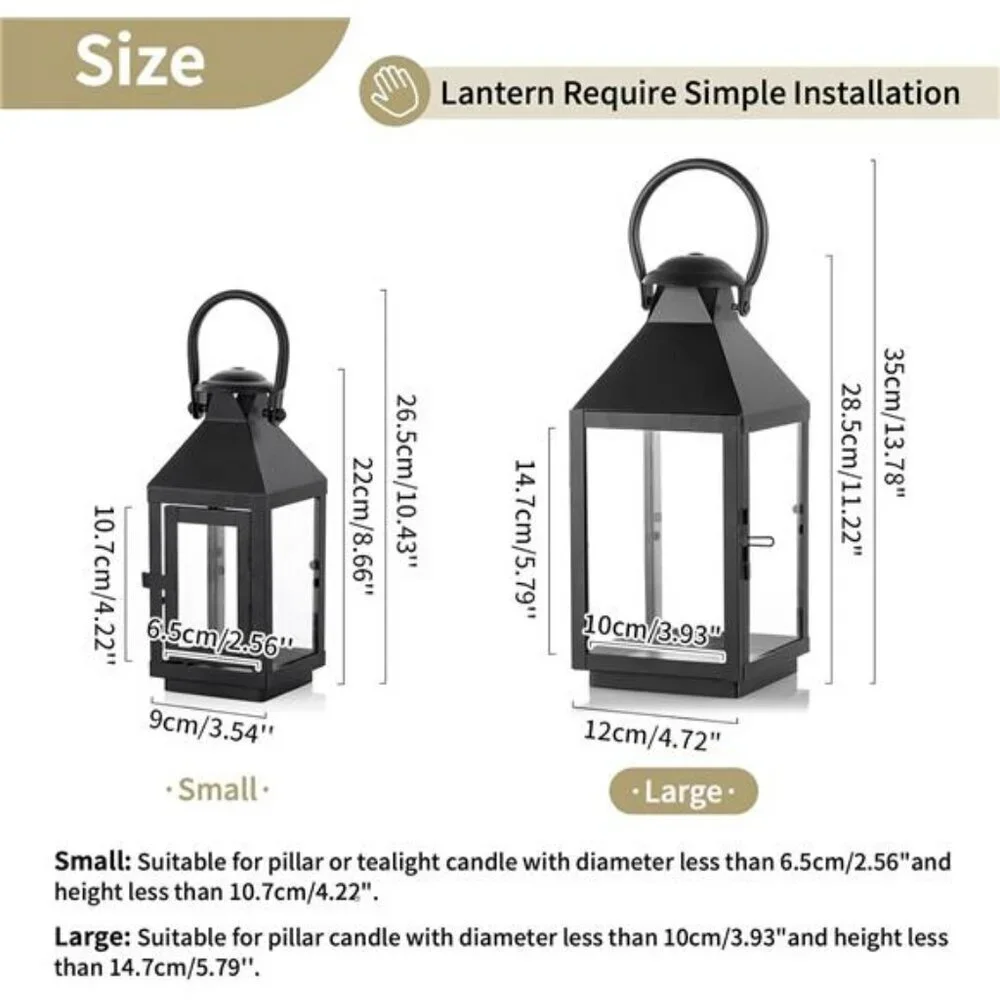 NUPTIO Black Metal Candle Lantern Hanging Table Decor Outdoor Centerpiece